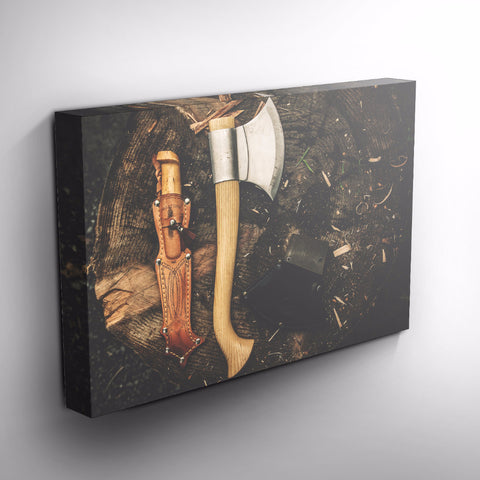 Canvas print wall art by Blank Space Co - Hatchet in the forest